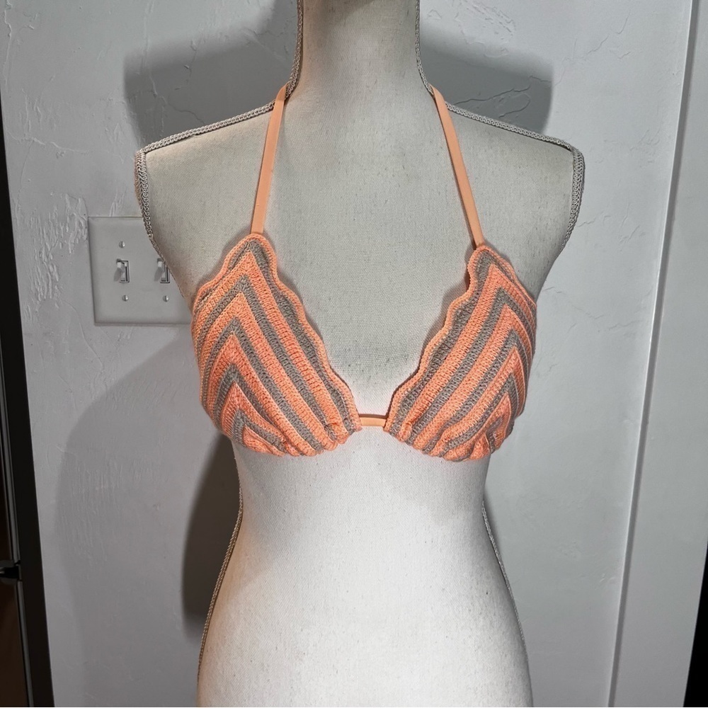 Wild Fable Peach & Gray Crochet Halter Style Bikini Top small
